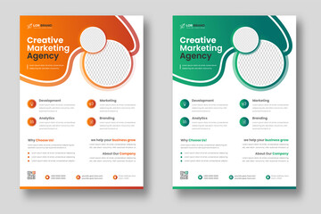 Corporate business flyer template design set with Orange and Green color. digital marketing agency flyer, business marketing flyer set, grow your business digital marketing new flyer.