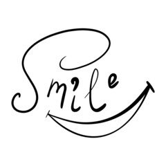 Smile word looking like a funny face. Vector illustration.