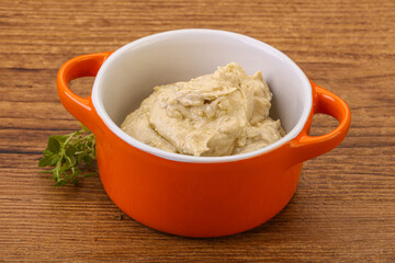 Vegan food - hummus with olive oil