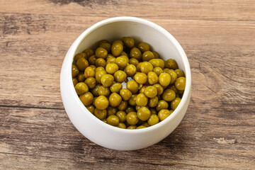 Marinated green pea in the bowl