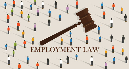 employment law labor legislation a gavel and people cowd. concept of legal education. vector - obrazy, fototapety, plakaty