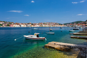boats moored in harbour of Losinj town, Croatia.