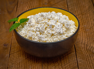 cottage cheese on a wooden table