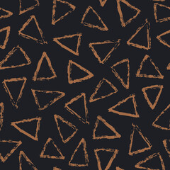 Boho seamless pattern with hand drawn triangle on black backgrownd.