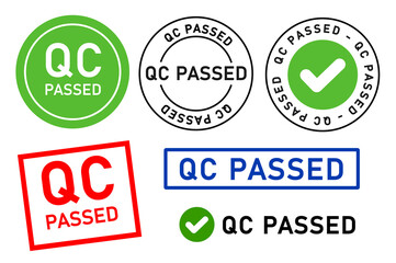 qc passed pass quality control label tag seal control sticker template design - obrazy, fototapety, plakaty