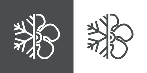 Símbolo aire acondicionado. Logotipo copo de nieve con silueta de ventilador con lineas en fondo gris y fondo blanco © teracreonte