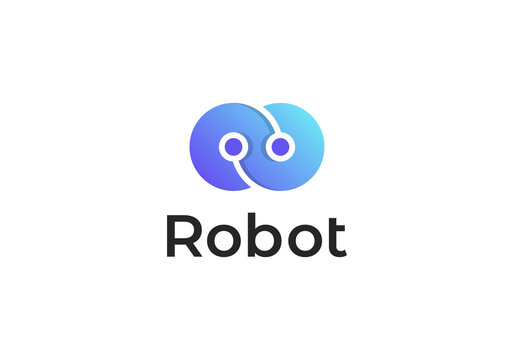 Infinity robot logo template. Cute logotype. Future technologies theme. Vector concept symbol.
