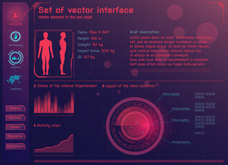 Vector abstract HUD elements for UX UI design. Futuristic sci-fi user interface for business, medicine, internet, finance, analytics applications. Cyber punk