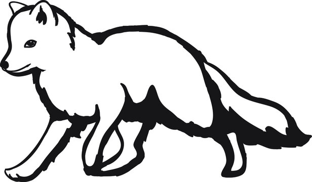 black and white fox walking clip art preview