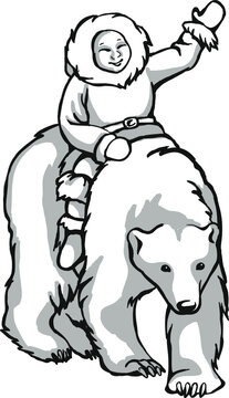 White polar bear. Black and white pattern, suitable for laser engraving, mascot for printing or embroidery.