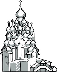 Church Old Russian Orthodox Church. Vector sketch black and white sketch.