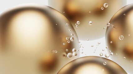 Water drops splash on gold balls isolated on white background