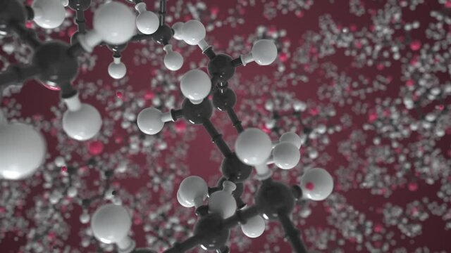 Cyclohexanone molecule made with balls, scientific molecular model. Chemical looping 3d animation