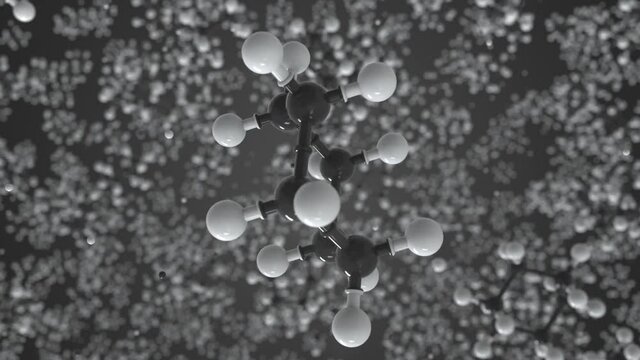 Cyclohexane molecule, conceptual molecular model. Chemical looping 3d animation