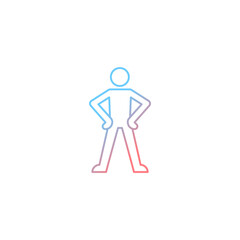 Confidence body language gradient linear vector icon. Standing in confident posture. Expressing assertiveness. Thin line color symbol. Modern style pictogram. Vector isolated outline drawing