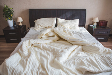 messy bed in the morning