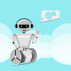 Robot helps to solve problems.Customer support chat-bot. vector illustration.