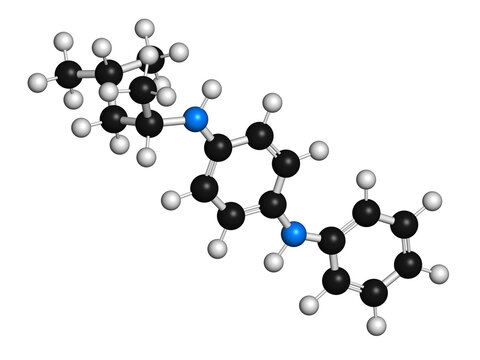 6PPD rubber additive molecule, illustration