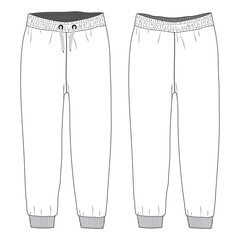 Ladies and Kids Basic Fleece Sweat Pant fashion flat sketch vector Illustration template front and back view. Technical Drawing apparel dress design Jogger pant  mock up.