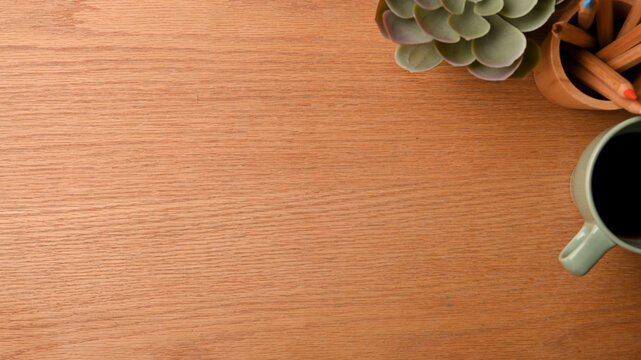 Free space for product display on wooden background with decor