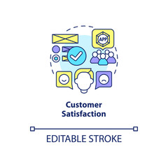 Customer satisfaction concept icon. Product usage abstract idea thin line illustration. User interaction with products and services. Vector isolated outline color drawing. Editable stroke