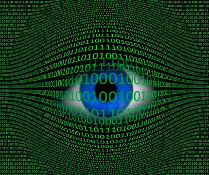 Eye and binary code, composite image