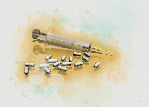 Capsules and syringe, illustration