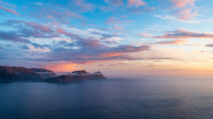 Sunset with fog and clouds over the ocean landscape photography with copy space