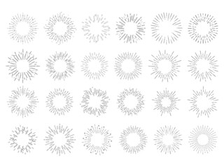 Collection of  hand drawn sunburst in retro style. Vector illustration isolated on white background