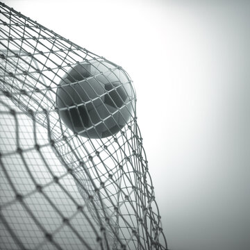 Football flying into goal, illustration