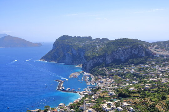 panoramic view high above the sea in Capri, Capri island, Italy