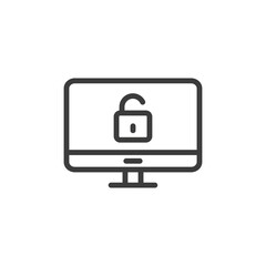 Unlocked or unsecured computer icon on white background