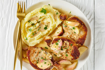 pork chops in apple cider sauce and potato mash