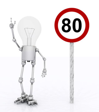 Glühbirnen Figur und Verkehrszeichen Zulässige Höchstgeschwindigkeit 80