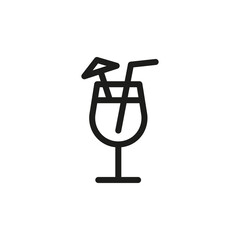 Glass with straw and umbrella. Drink glass icon with white background.