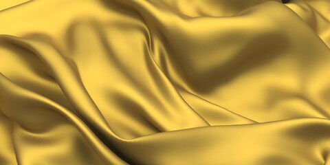 Fototapeta premium Golden fabric silk background. Yellow satin wavy texture