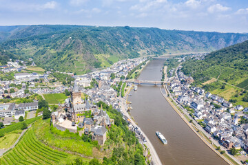 Fototapeta na wymiar Cochem town at Moselle river Mosel with Middle Ages castle in Germany