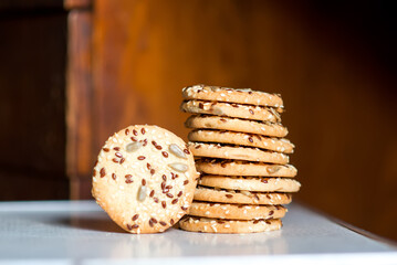 Healthy eating. Cookies with cereals, sesame seeds and seeds.