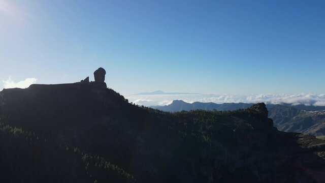 Roque Bentayga view from Mirador de Degollada Becerra, in the background Island of Tenerife and Mount Teide, Canary Island, time lapse, 4K