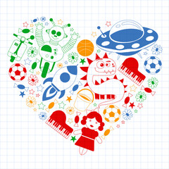 Children play with toys in the kindergarten. Kids playground. Education, creativity, imagination.