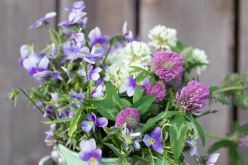 A bouquet of wild flowers in a garden.