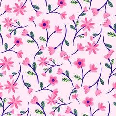 Abstract Floral Seamless Pattern With Leaves