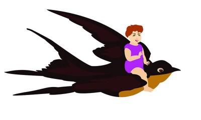 Bird fly with baby, best illustration bird and vector