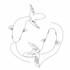 continuous line drawing of fish top view sketch, vector
