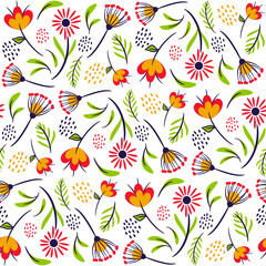 Abstract Floral Seamless Pattern With Leaves