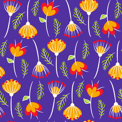 Abstract Floral Seamless Pattern With Leaves