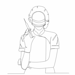 continuous line drawing doctor with syringe sketch