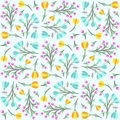 Fototapeta na wymiar Abstract Floral Seamless Pattern With Leaves