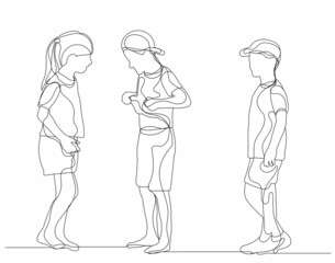 continuous line drawing group of children