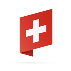 Switzerland flag state symbol isolated on background national banner. Greeting card National Independence Day of the Swiss Confederation. Illustration banner with realistic Switzerland state flag.